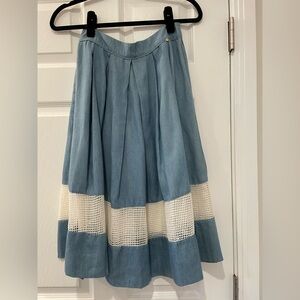 Chic Denim and Cream A-Line Skirt